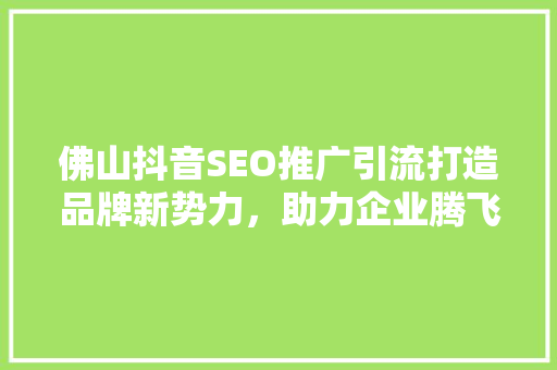 佛山抖音SEO推广引流打造品牌新势力，助力企业腾飞