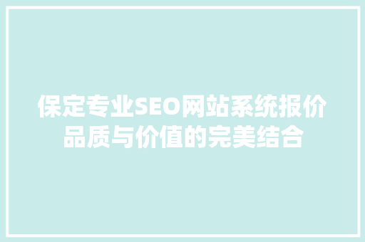 保定专业SEO网站系统报价品质与价值的完美结合