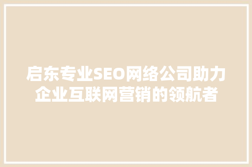 启东专业SEO网络公司助力企业互联网营销的领航者