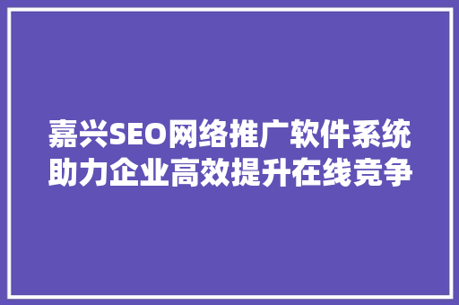 嘉兴SEO网络推广软件系统助力企业高效提升在线竞争力