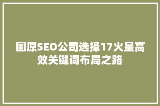 固原SEO公司选择17火星高效关键词布局之路