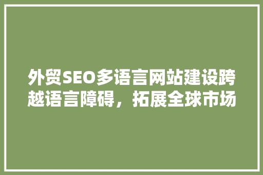 外贸SEO多语言网站建设跨越语言障碍，拓展全球市场