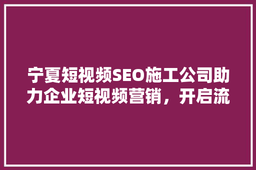 宁夏短视频SEO施工公司助力企业短视频营销，开启流量新篇章  第1张