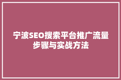 宁波SEO搜索平台推广流量步骤与实战方法  第1张
