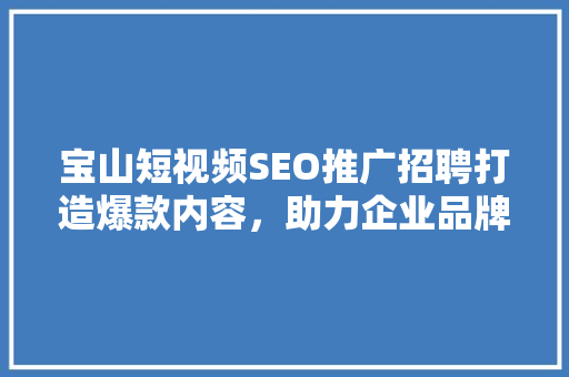 宝山短视频SEO推广招聘打造爆款内容，助力企业品牌崛起