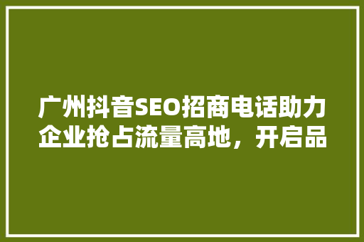 广州抖音SEO招商电话助力企业抢占流量高地，开启品牌新纪元