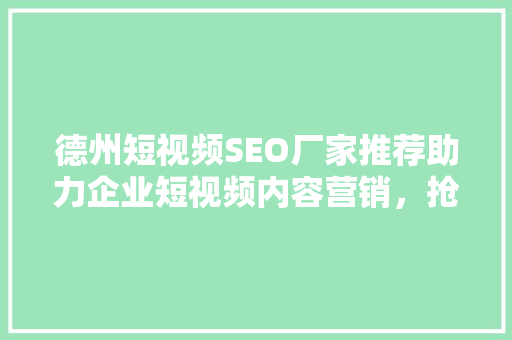 德州短视频SEO厂家推荐助力企业短视频内容营销，抢占流量高地