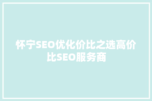 怀宁SEO优化价比之选高价比SEO服务商
