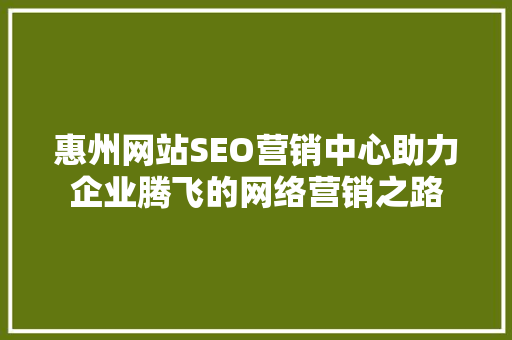 惠州网站SEO营销中心助力企业腾飞的网络营销之路