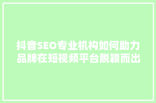 抖音SEO专业机构如何助力品牌在短视频平台脱颖而出