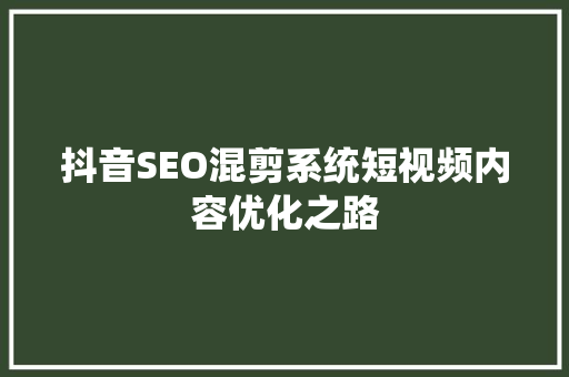 抖音SEO混剪系统短视频内容优化之路