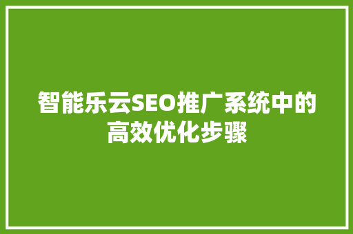 智能乐云SEO推广系统中的高效优化步骤
