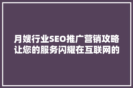 月嫂行业SEO推广营销攻略让您的服务闪耀在互联网的星空