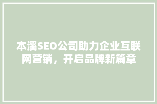 本溪SEO公司助力企业互联网营销，开启品牌新篇章