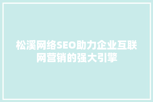 松溪网络SEO助力企业互联网营销的强大引擎