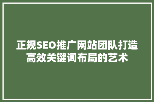 正规SEO推广网站团队打造高效关键词布局的艺术