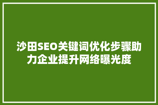 沙田SEO关键词优化步骤助力企业提升网络曝光度