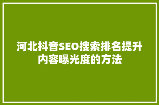 河北抖音SEO搜索排名提升内容曝光度的方法