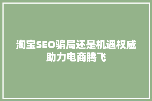 淘宝SEO骗局还是机遇权威助力电商腾飞