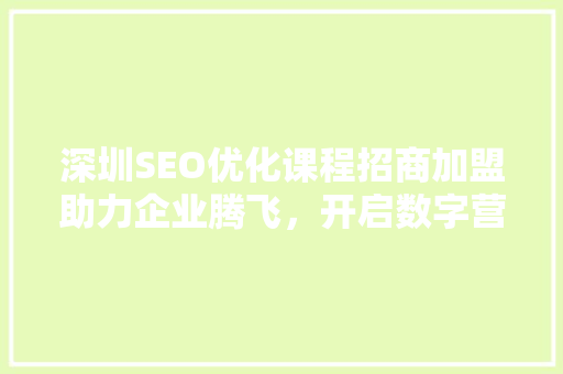 深圳SEO优化课程招商加盟助力企业腾飞，开启数字营销新时代