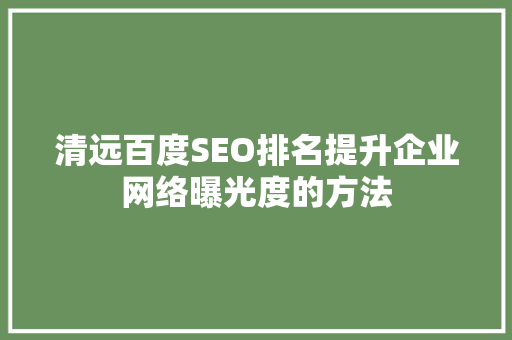 清远百度SEO排名提升企业网络曝光度的方法