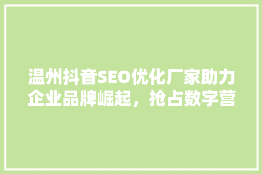 温州抖音SEO优化厂家助力企业品牌崛起，抢占数字营销高地