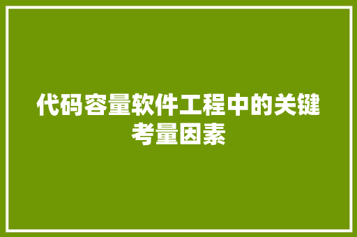 代码容量软件工程中的关键考量因素