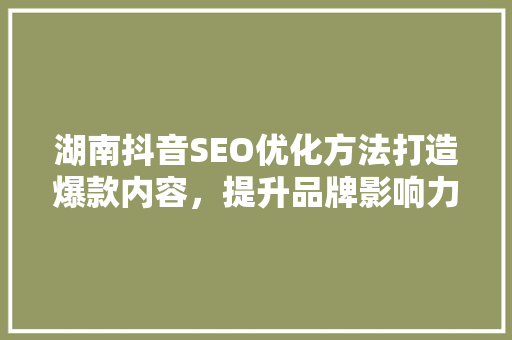 湖南抖音SEO优化方法打造爆款内容，提升品牌影响力