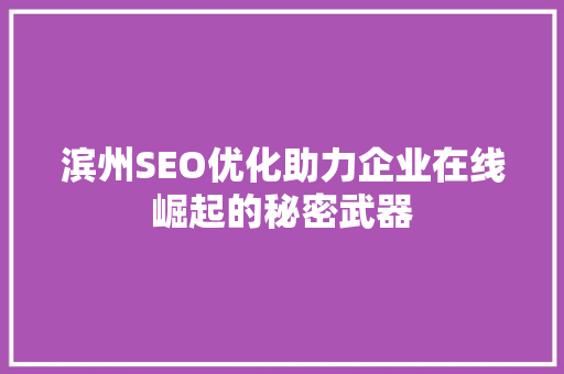 滨州SEO优化助力企业在线崛起的秘密武器