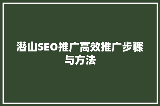 潜山SEO推广高效推广步骤与方法