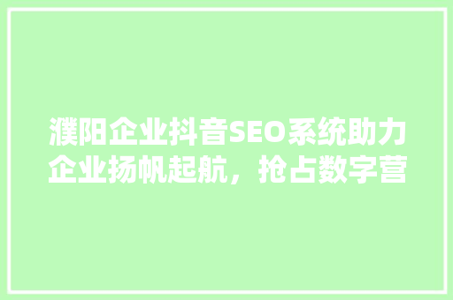 濮阳企业抖音SEO系统助力企业扬帆起航，抢占数字营销制高点