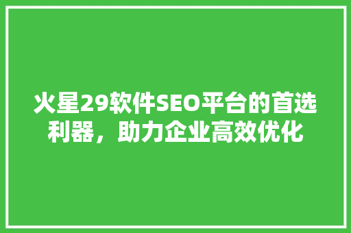 火星29软件SEO平台的首选利器，助力企业高效优化