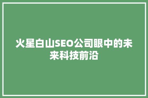 火星白山SEO公司眼中的未来科技前沿