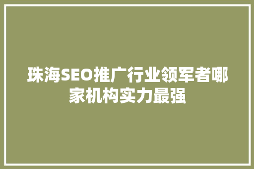 珠海SEO推广行业领军者哪家机构实力最强