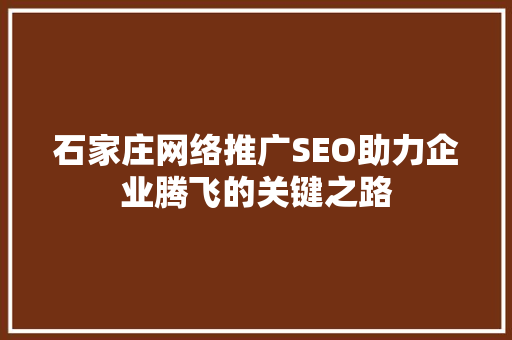 石家庄网络推广SEO助力企业腾飞的关键之路