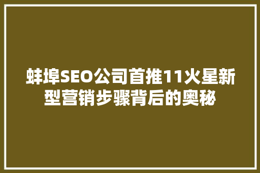 蚌埠SEO公司首推11火星新型营销步骤背后的奥秘