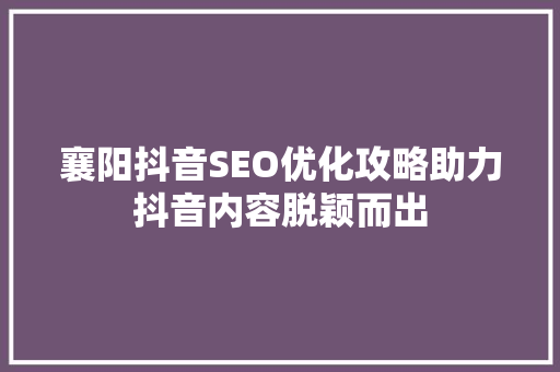 襄阳抖音SEO优化攻略助力抖音内容脱颖而出