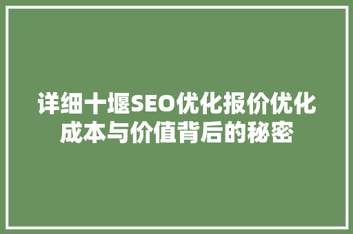 详细十堰SEO优化报价优化成本与价值背后的秘密