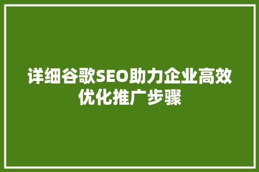 详细谷歌SEO助力企业高效优化推广步骤