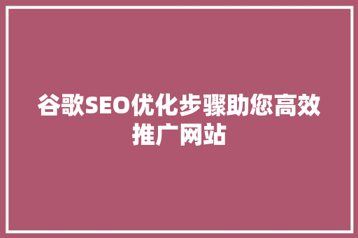 谷歌SEO优化步骤助您高效推广网站