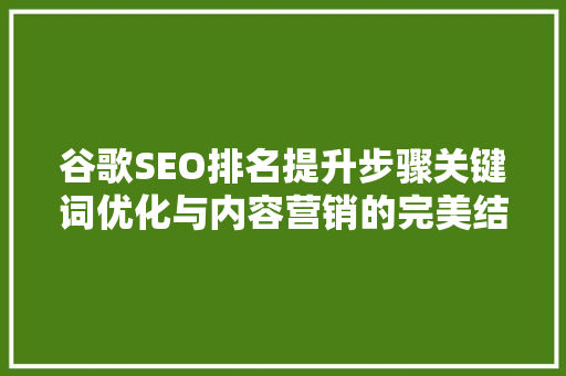 谷歌SEO排名提升步骤关键词优化与内容营销的完美结合