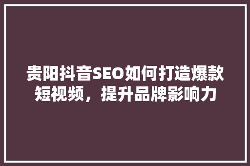 贵阳抖音SEO如何打造爆款短视频，提升品牌影响力