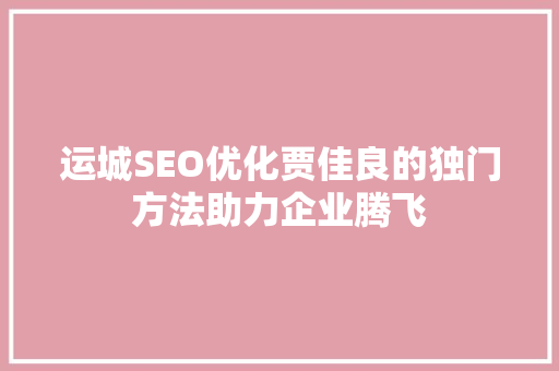 运城SEO优化贾佳良的独门方法助力企业腾飞