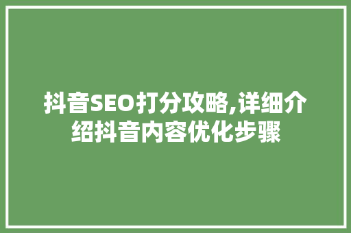 抖音SEO打分攻略,详细介绍抖音内容优化步骤