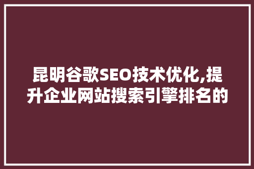 昆明谷歌SEO技术优化,提升企业网站搜索引擎排名的方法