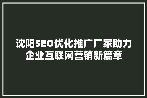 沈阳SEO优化推广厂家助力企业互联网营销新篇章