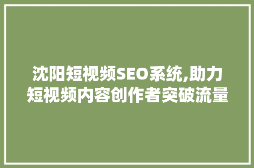 沈阳短视频SEO系统,助力短视频内容创作者突破流量瓶颈  第1张