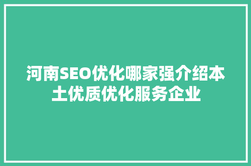 河南SEO优化哪家强介绍本土优质优化服务企业