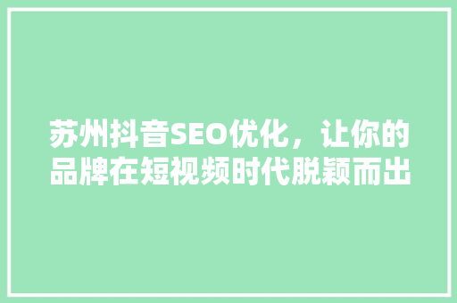 苏州抖音SEO优化，让你的品牌在短视频时代脱颖而出