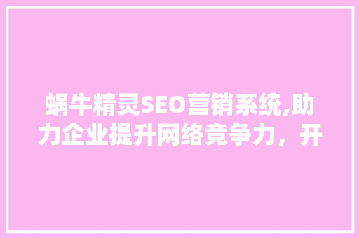蜗牛精灵SEO营销系统,助力企业提升网络竞争力，开启数字化营销新篇章